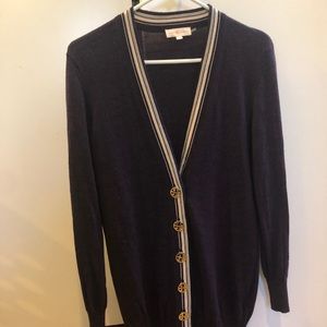 Tory Burch Purple Merino Wool Madeline Cardigan